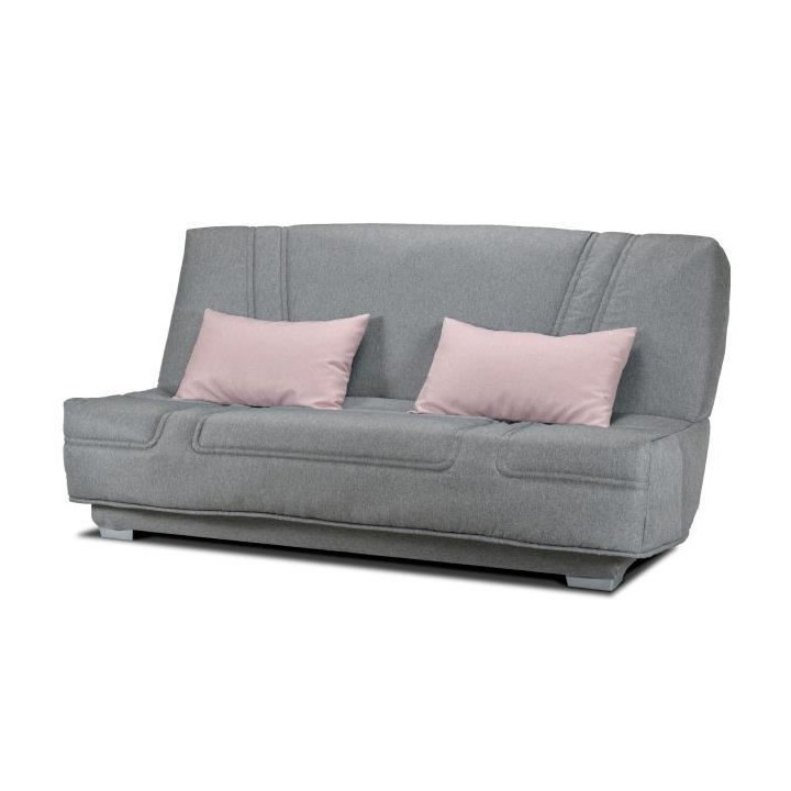 COMFORT BULTEX Banquette clic clac - Tissu Gris + Coussins déco rose
