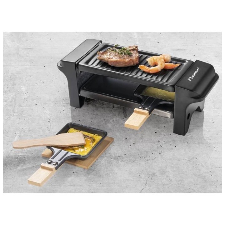 Bestron Appareil a raclette, Mini Grill pour 1 a 2 personnes, avec 2 p