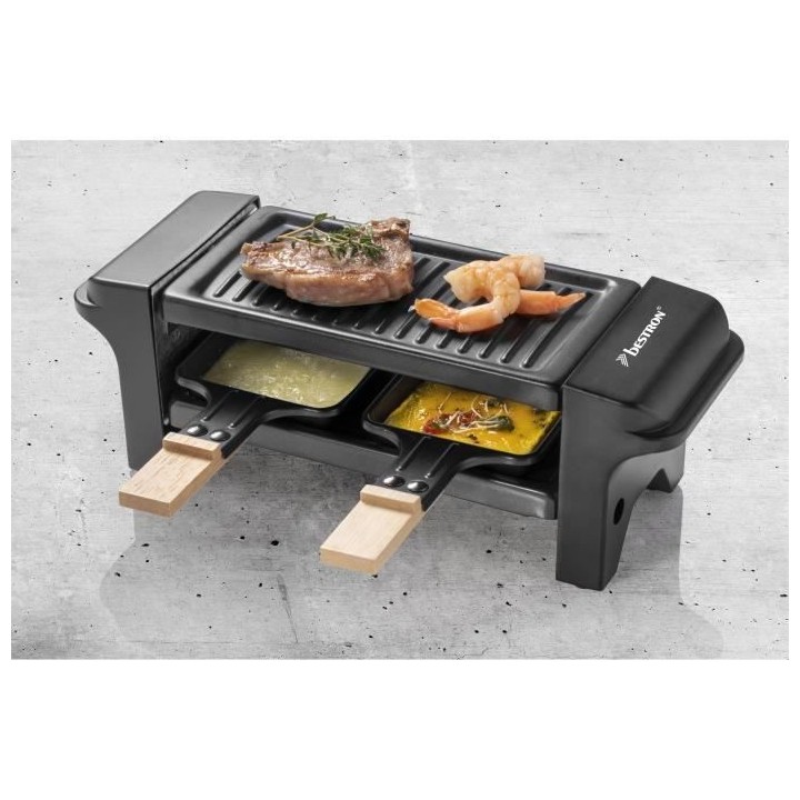 Bestron Appareil a raclette, Mini Grill pour 1 a 2 personnes, avec 2 p