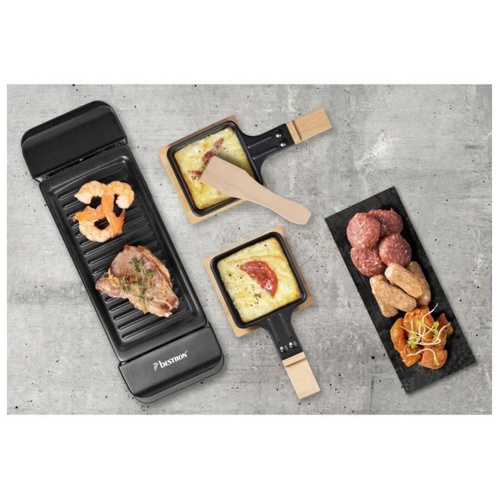 Bestron Appareil a raclette, Mini Grill pour 1 a 2 personnes, avec 2 p