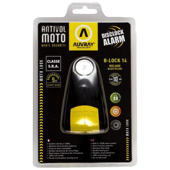 AUVRAY - Bloque disque - Diametre 14 - Avec alarme - Classe SRA - Jaun