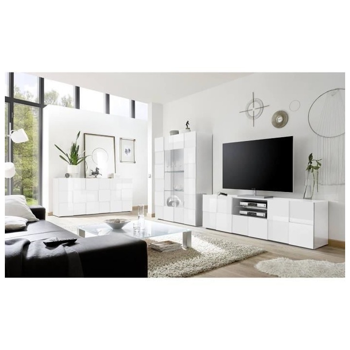 Buffet - Blanc laqué brillant - Style contemporain - 3 portes - MILAN