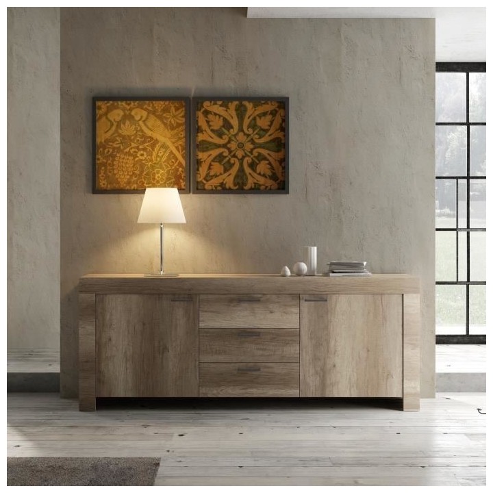 Buffet BRERA - Chene - 2 portes + 3 Tiroirs - L 210 x P 43 x H 83 cm
