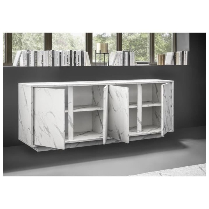 Buffet - Marbre blanc - Style chic - 4 portes - MARMO - L 180 x P 43 x
