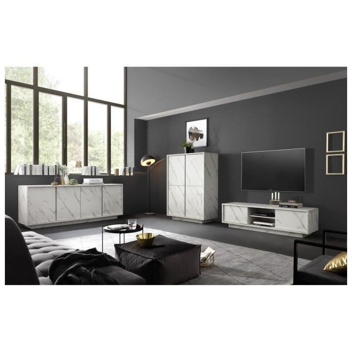 Buffet - Marbre blanc - Style chic - 4 portes - MARMO - L 180 x P 43 x