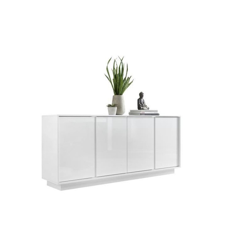 Buffet 4 Portes - Blanc Laqué Brillant - L 180 x P 43 x H 78 cm - RIC
