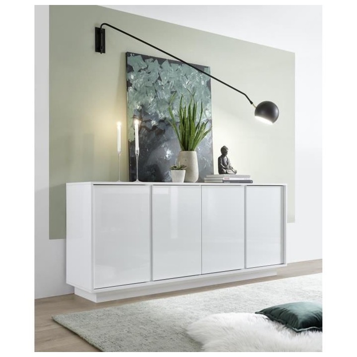 Buffet 4 Portes - Blanc Laqué Brillant - L 180 x P 43 x H 78 cm - RIC