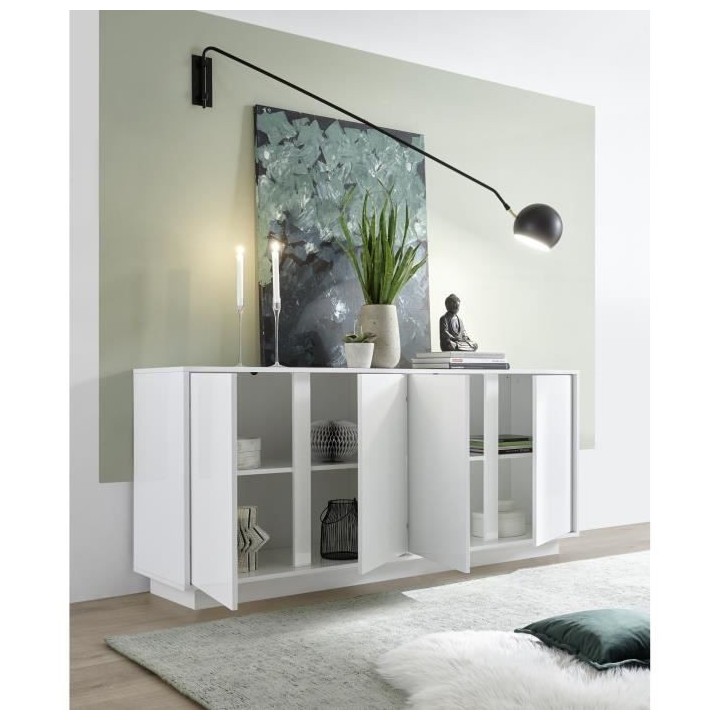 Buffet 4 Portes - Blanc Laqué Brillant - L 180 x P 43 x H 78 cm - RIC