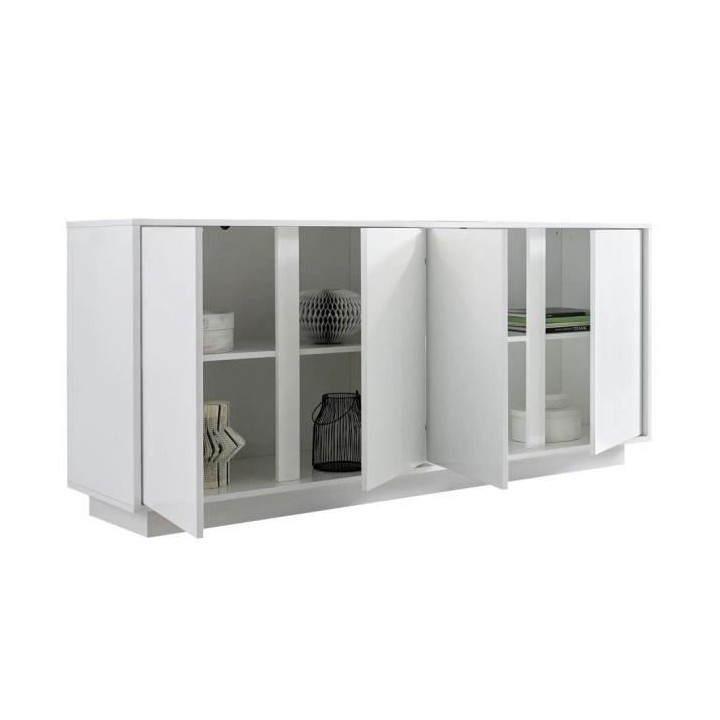 Buffet 4 Portes - Blanc Laqué Brillant - L 180 x P 43 x H 78 cm - RIC