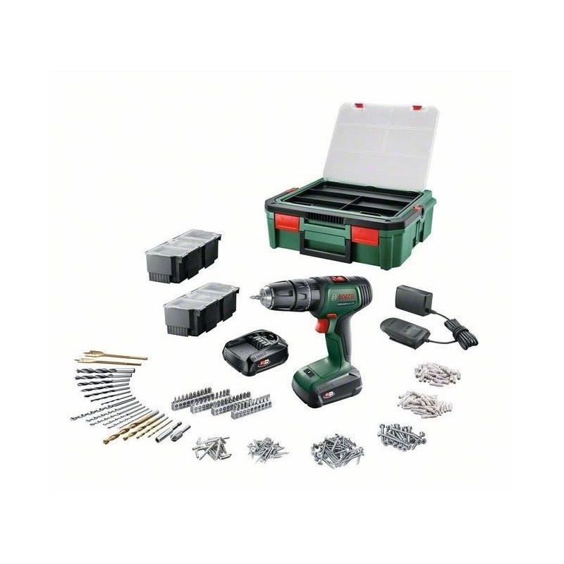 Perceuse-visseuse Bosch - UniversalDrill 18 (Livrée avec 2 batteries 1,5 Ah, SystemeBox, 241 accessoires) - PowerForAll