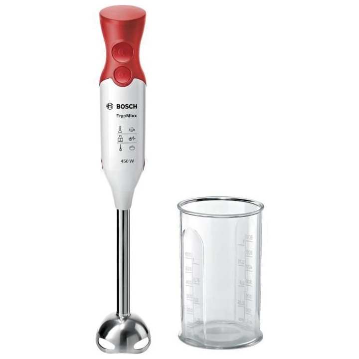 BOSCH Mixeur plongeant - 450 Watt - Pied mixeur inox - 4 lames aiguis