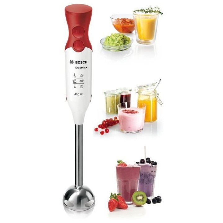 BOSCH Mixeur plongeant - 450 Watt - Pied mixeur inox - 4 lames aiguis