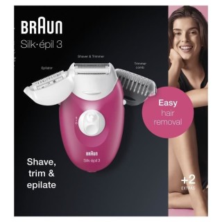 Braun Silk-épil 3 Épilateur Électrique Femme Rose Framboise, 3 Acc