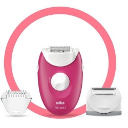 Braun Silk-épil 3 Épilateur Électrique Femme Rose Framboise, 3 Accessoires incluant un rasoir, une tondeuse zones sensible,