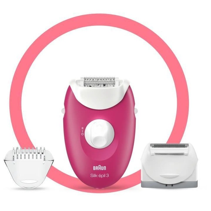 Braun Silk-épil 3 Épilateur Électrique Femme Rose Framboise, 3 Acc
