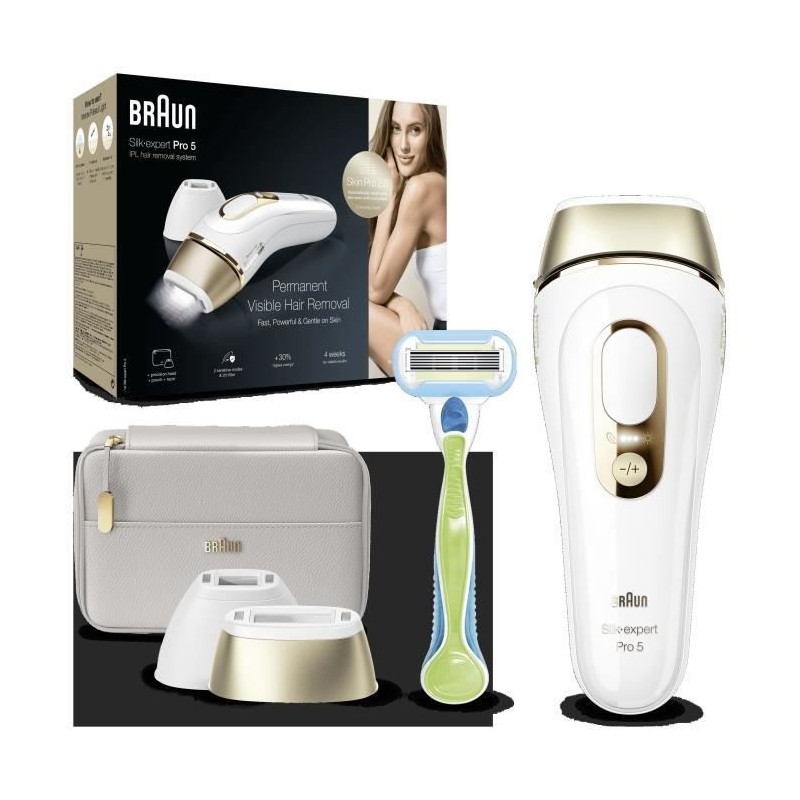 Épilateur Lumiere Pulsée BRAUN - Silk expert Pro 5 - PL5154 - IPL Pour Femme - Blanc/Doré