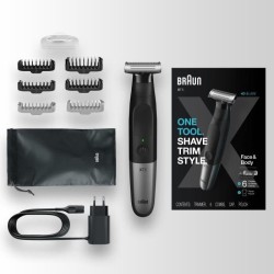 Braun Series XT5 Rasoir Électrique et Tondeuse Hybride Homme, pour visage+corps, Lame Durable et Pochette De Voyage Noir, XT520