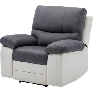 Fauteuil Relax manuel - Tissu gris et Simili blanc - L 109 x P 94/158