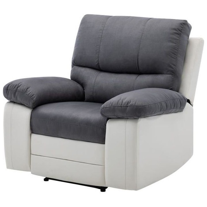 Fauteuil Relax manuel - Tissu gris et Simili blanc - L 109 x P 94/158