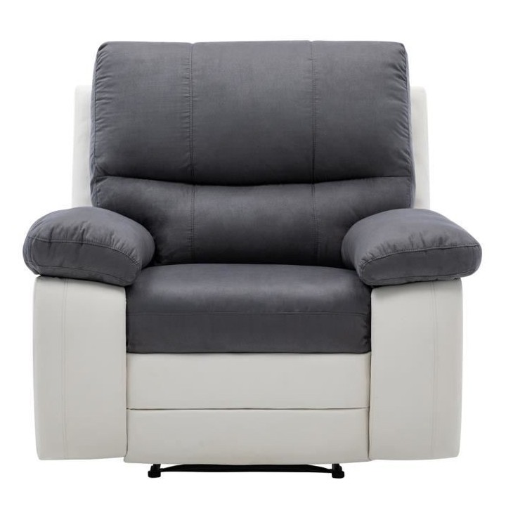 Fauteuil Relax manuel - Tissu gris et Simili blanc - L 109 x P 94/158