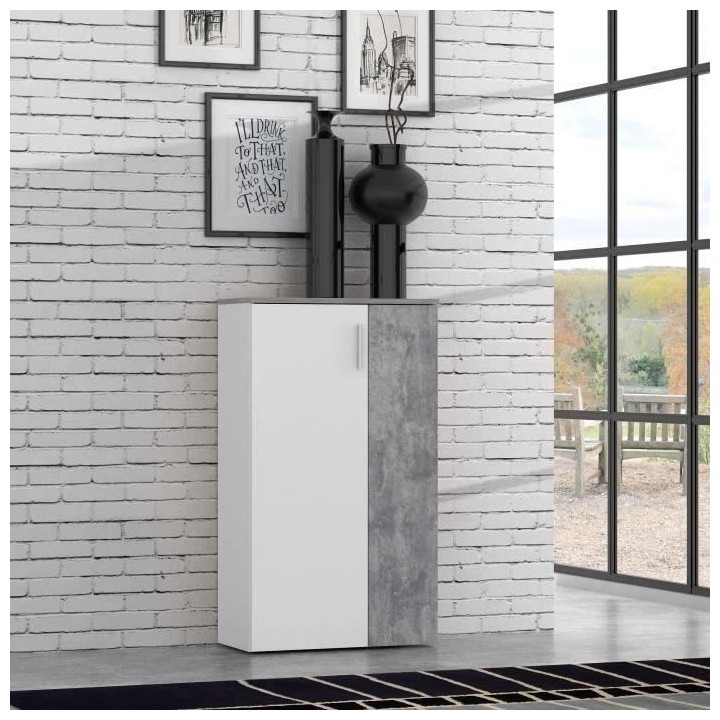 BOOTS Meuble a chaussures contemporain blanc mat et effet béton gris