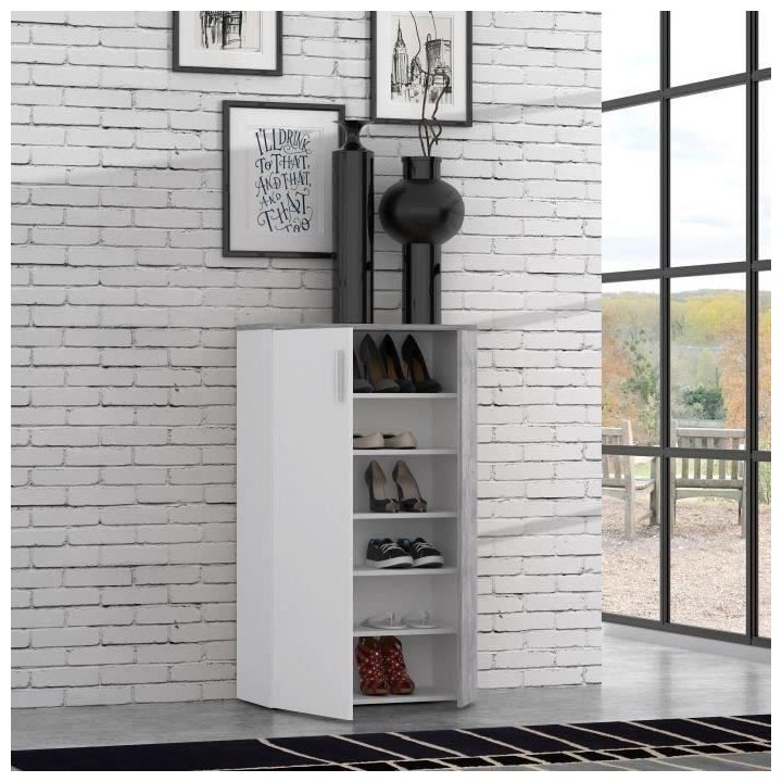 BOOTS Meuble a chaussures contemporain blanc mat et effet béton gris