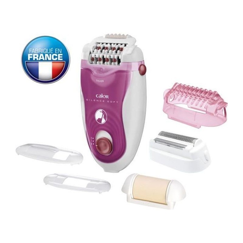 CALOR Epilateur SILENCE SOFT Ultra silencieux, Technologie Micro-Contact, 5 Accessoires EP5660C0 - fuchsia