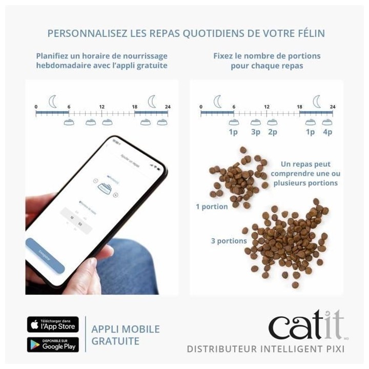 CATIT - PIXI Distributeur de croquettes connecté pour chat - 1,2 kg (