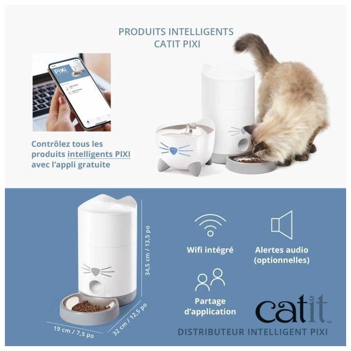 CATIT - PIXI Distributeur de croquettes connecté pour chat - 1,2 kg (