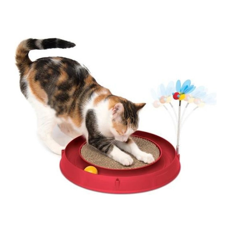 CAT IT Cuircuit 3 en 1 avec balle et planche a griffer - Ø 36 cm - Rouge - Pour chat