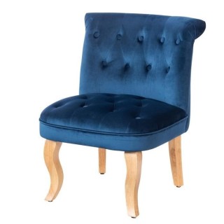 JODIE Fauteuil crapaud - Pieds en bois - Velours bleu - L 56 x P 63 x