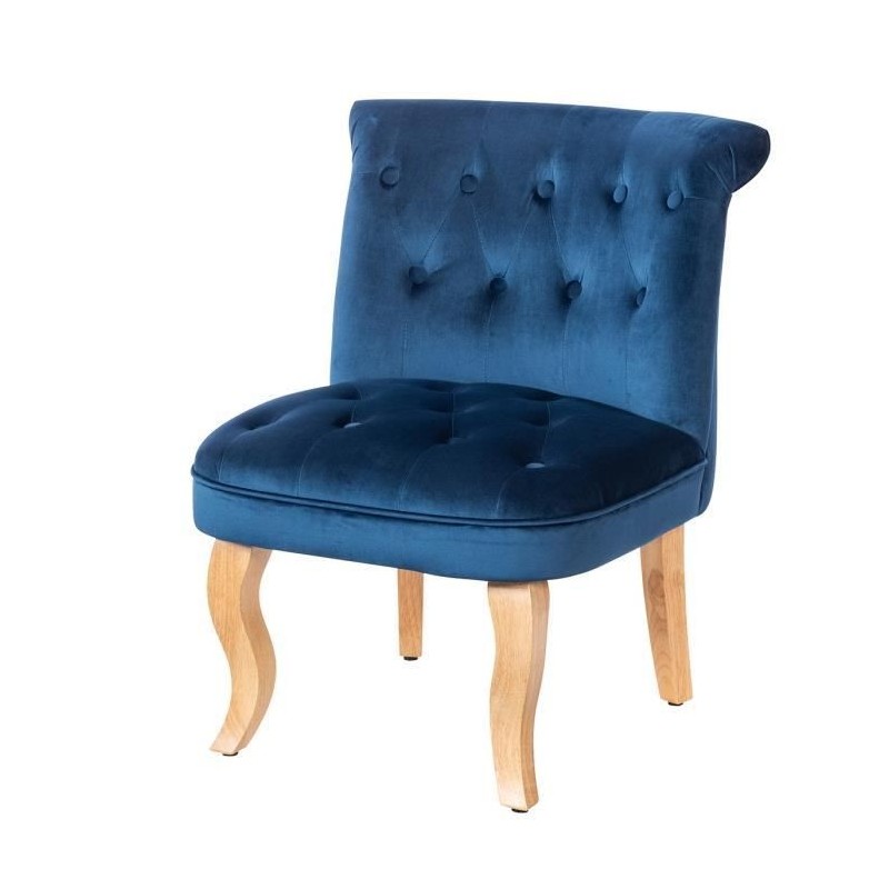 JODIE Fauteuil crapaud - Pieds en bois - Velours bleu - L 56 x P 63 x H 73 cm