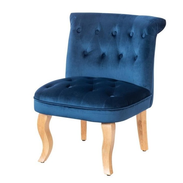 JODIE Fauteuil crapaud - Pieds en bois - Velours bleu - L 56 x P 63 x