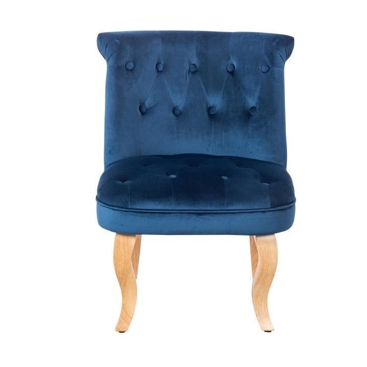 JODIE Fauteuil crapaud - Pieds en bois - Velours bleu - L 56 x P 63 x