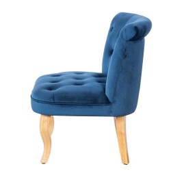 JODIE Fauteuil crapaud - Pieds en bois - Velours bleu - L 56 x P 63 x H 73 cm