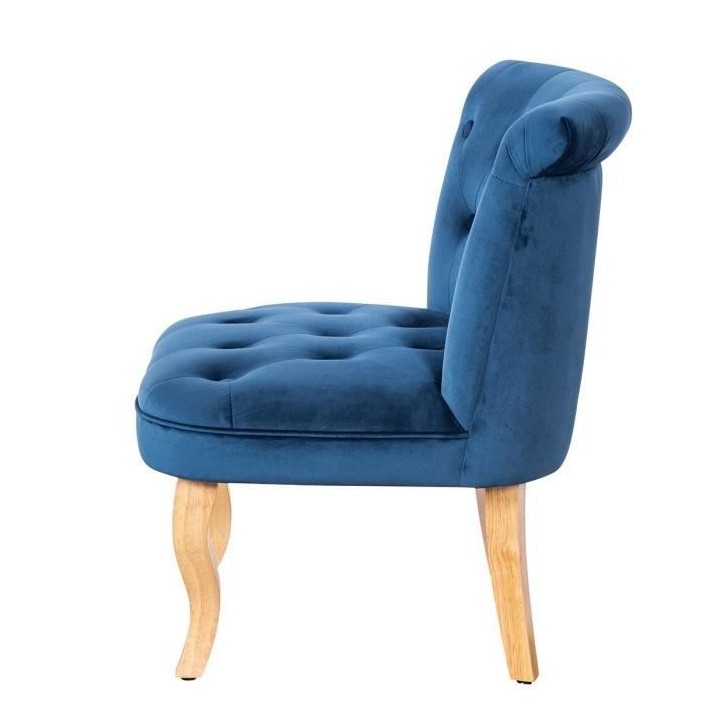 JODIE Fauteuil crapaud - Pieds en bois - Velours bleu - L 56 x P 63 x