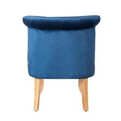 JODIE Fauteuil crapaud - Pieds en bois - Velours bleu - L 56 x P 63 x H 73 cm