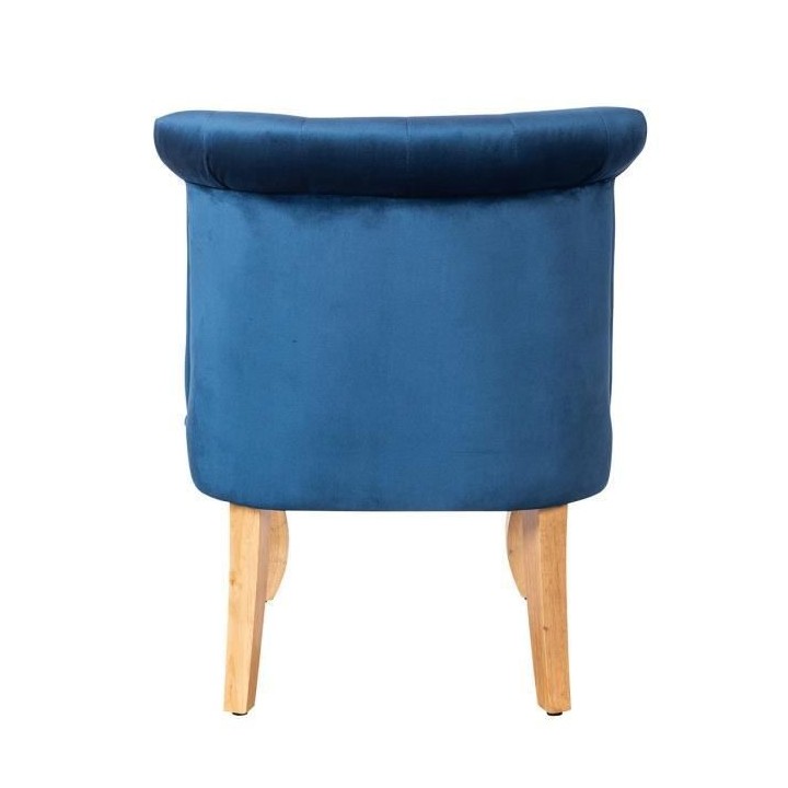 JODIE Fauteuil crapaud - Pieds en bois - Velours bleu - L 56 x P 63 x