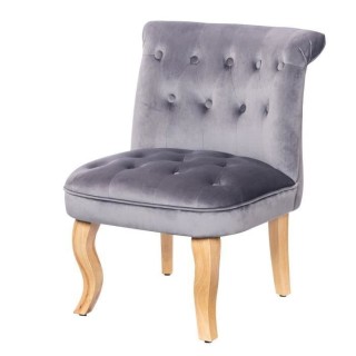 JODIE Fauteuil crapaud - Pieds en bois - Velours gris - L 56 x P 63 x
