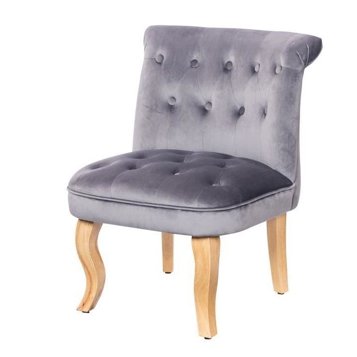 JODIE Fauteuil crapaud - Pieds en bois - Velours gris - L 56 x P 63 x