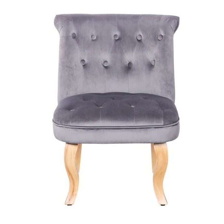JODIE Fauteuil crapaud - Pieds en bois - Velours gris - L 56 x P 63 x
