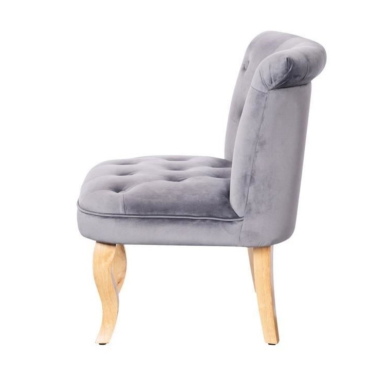 JODIE Fauteuil crapaud - Pieds en bois - Velours gris - L 56 x P 63 x