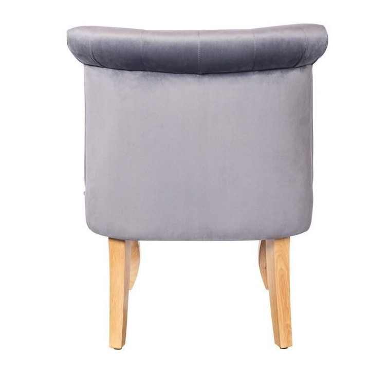 JODIE Fauteuil crapaud - Pieds en bois - Velours gris - L 56 x P 63 x