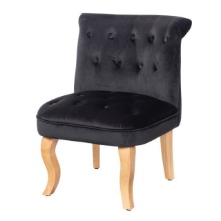 JODIE Fauteuil crapaud - Pieds en bois - Velours noir - L 56 x P 63 x