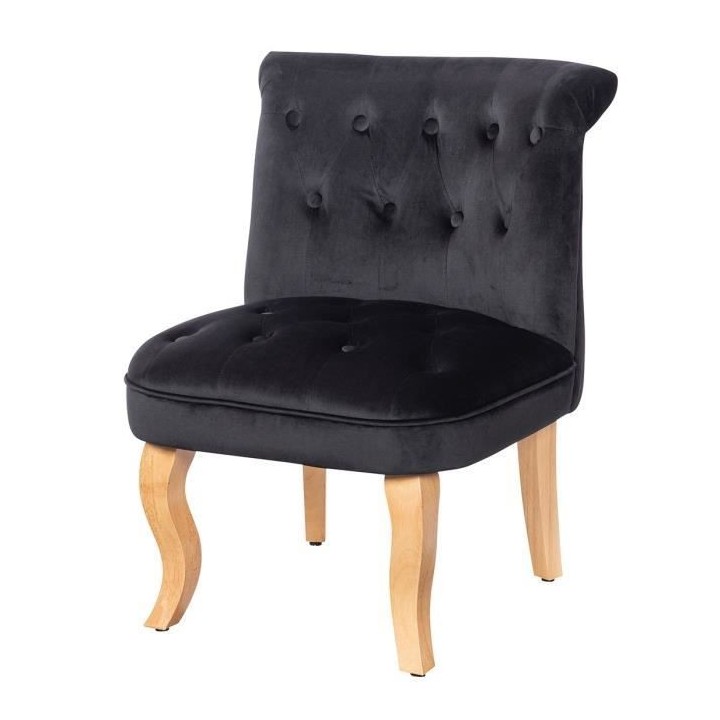 JODIE Fauteuil crapaud - Pieds en bois - Velours noir - L 56 x P 63 x