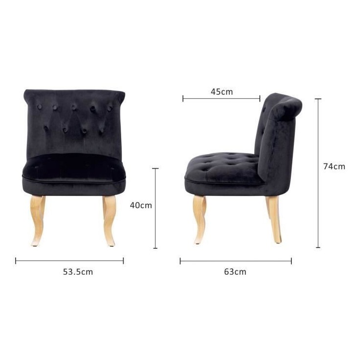 JODIE Fauteuil crapaud - Pieds en bois - Velours noir - L 56 x P 63 x