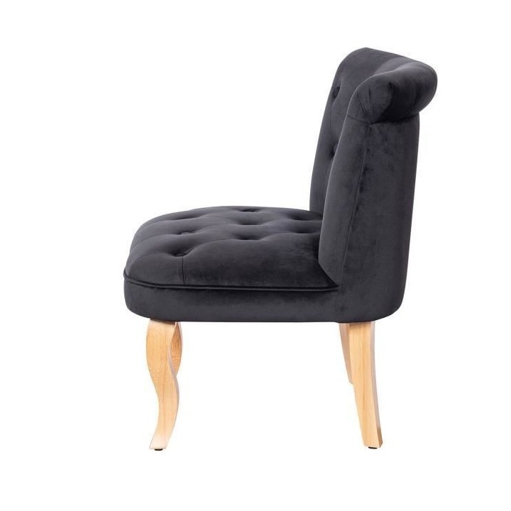 JODIE Fauteuil crapaud - Pieds en bois - Velours noir - L 56 x P 63 x