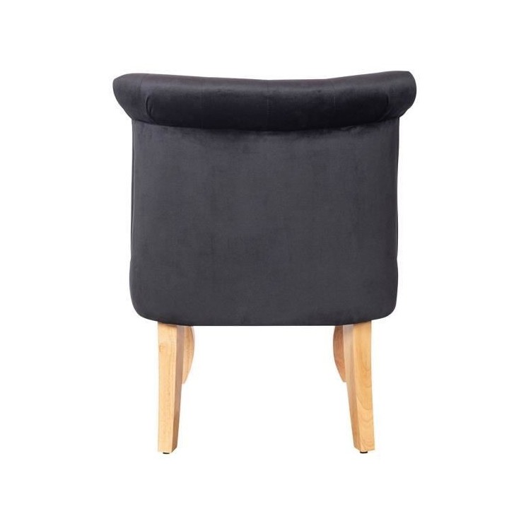 JODIE Fauteuil crapaud - Pieds en bois - Velours noir - L 56 x P 63 x