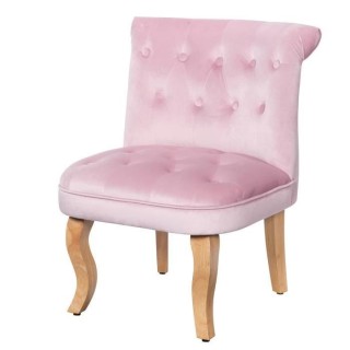 JODIE Fauteuil crapaud - Pieds en bois - Velours rose - L 56 x P 63 x