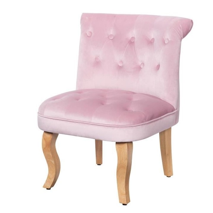 JODIE Fauteuil crapaud - Pieds en bois - Velours rose - L 56 x P 63 x